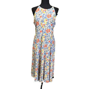Chaps Floral Halter MIDI Dress Womens Size Large Cottage Summer Shower Vacation